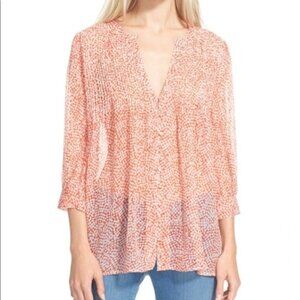 Joie Laurel Printed Silk Chiffon Dotted Printed sheer Blouse Small